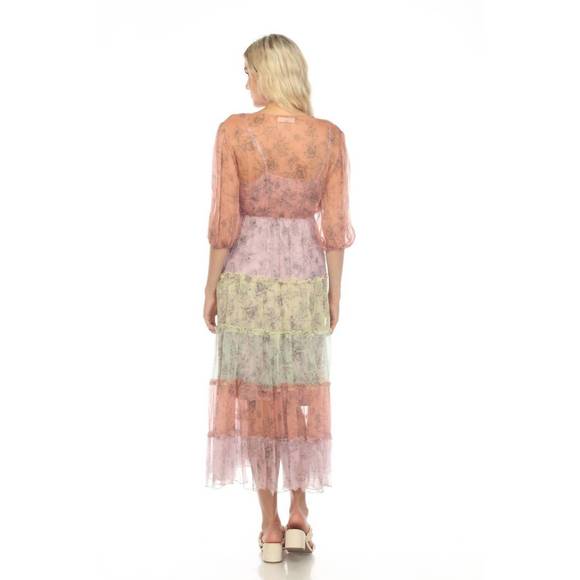 NEW JOHNNY WAS liza midi tiered dress in multi - Picture 3 of 5